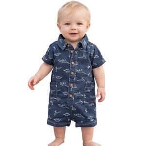 Tommy Bahama Baby Boys 3-6 Dinosaur Romper Navy Snap One Piece
